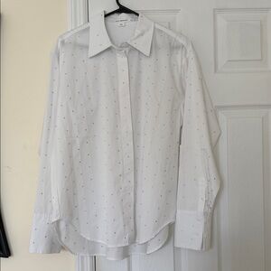 Good American White Button Down Shirt with Dots
